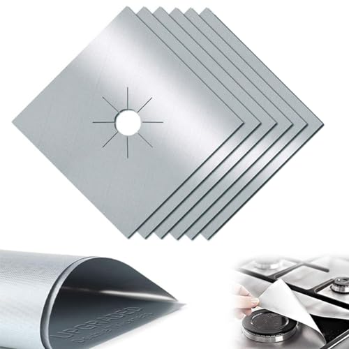 LICHUANUK 6 Pcs Plaque de Cuisson à Gaz Protection en Téflon Argent Plaque Cuisson Gaz Protection Gaziniere Gaz Protection Cuisinière à Brûleurs Gaz...