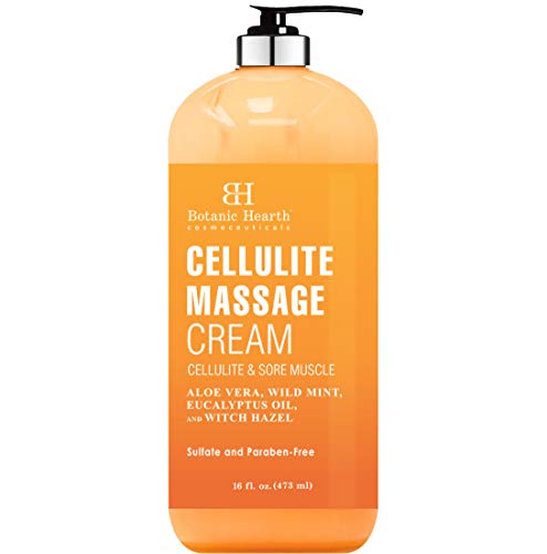 BOTANIC HEARTH Cellulite Massage Cream - 87% Organic Ingredients - Tones and Firms Skin - Soothes Sore Muscles and Joint Pain, Sulfate and Paraben Free, 16 fl oz