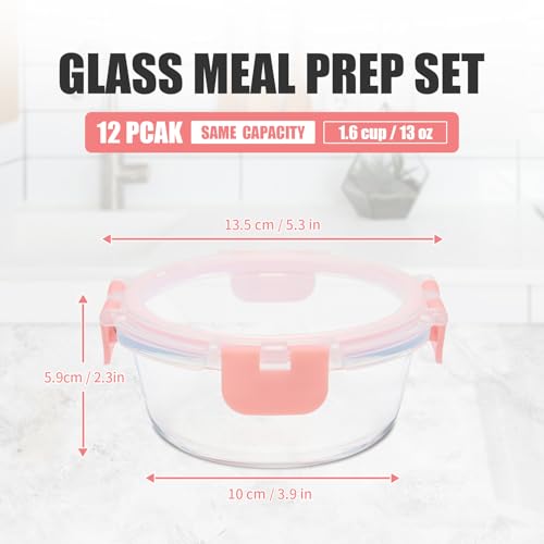 Image of GULFLIN 12 Pack 13oz Small Glass Food Storage Containers with Lids Airtight, Leak-Proof Round Meal Prep Containers Set, Freezer to Microwave Safe, Dishwasher Safe