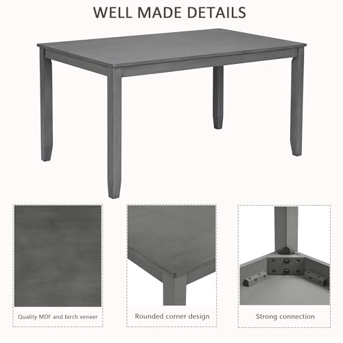 Image of LUMISOL 6-Piece Solid Wood Dining Table Set, Wood Kitchen Table with 4 Chairs and Bench, Farmhouse Dining Table with Bench and Chairs Set for Kitchen, Living Room, Grey