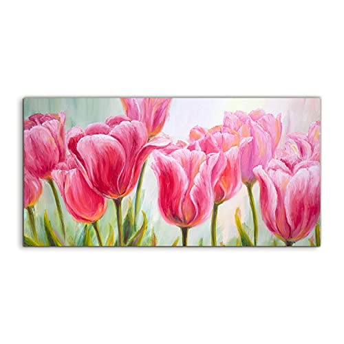 Tableau en verre 120x60cm tulipes pour raviver un mur de salon sombre