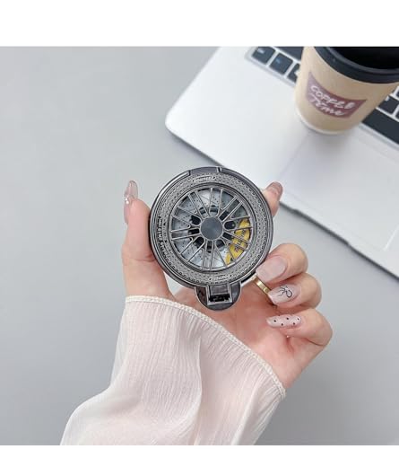 Image of Mobile Protective Case with Ring Stand Holder, Vintage Wheel Design, Light Black