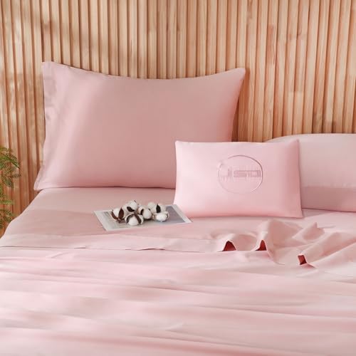 JSD 100% Cotton Sheet Set Full, Dusty Pink Sateen Sheets 300 Thread Count, Soft Breathable Bed Sheets Deep Pocket - Thumbnail 3