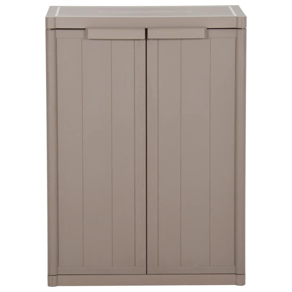 Armadio da giardino in plastica effetto legno, compatto per esterni, con 2 ripiani, resistente alle intemperie, 65 x 45 x 88 cm
