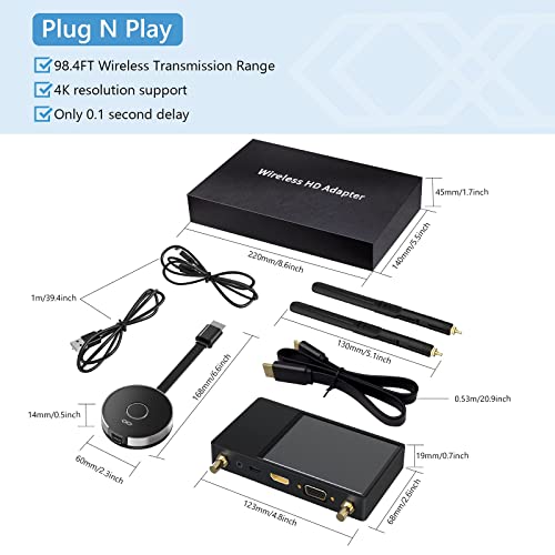 Wireless Hdmi Transmitter And Receiver, Hdmi Dongle Adapter Support 4K@30Hz,Support 2.4/5Ghz For Streaming Video/Audio From Laptop, Pc, Smartphone To Hdtv/Projector-Black #TOP5