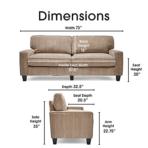 Serta Palisades Upholstered Sofas For Living Room Modern Design Couch, Straight Arms, Soft Fabric Upholstery, Tool-Free Assembly, 73" Sofa, Beige #TOP2