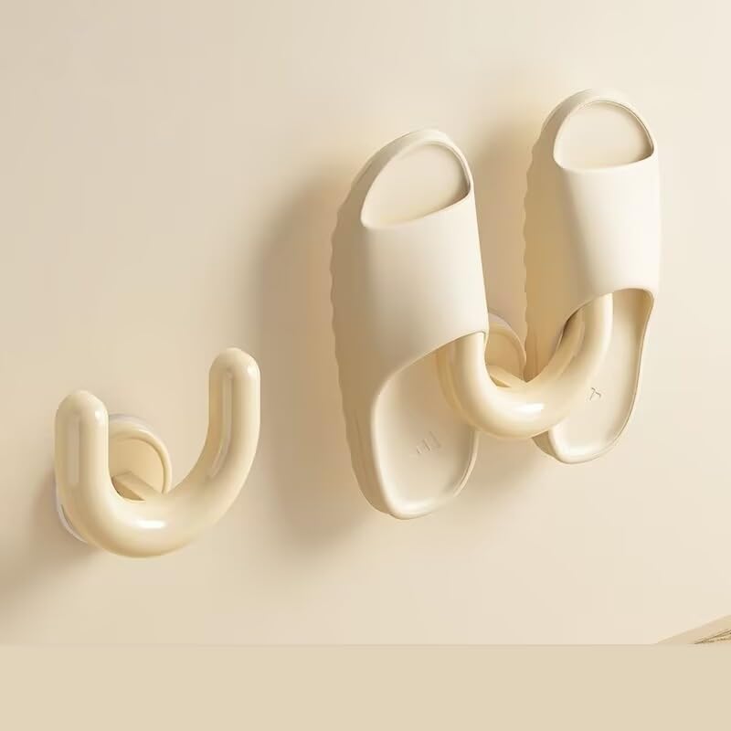 Wall Mounted Shoe Rack with Suction Cup, U-Shaped Hooks for Slippers Storage, White, 2 Pack