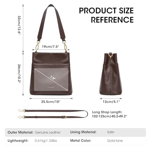 Image of Kattee Leather Handbags for Women 2026, Soft Shoulder Tote Crossbody Purses Bucket Bags with 2 Detachable Straps