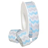 Morex Ribbon 97122/25-602 Polyester Chevron Natale Craft Supplies, 7/8' by 25 yd, Light Blue/Grey