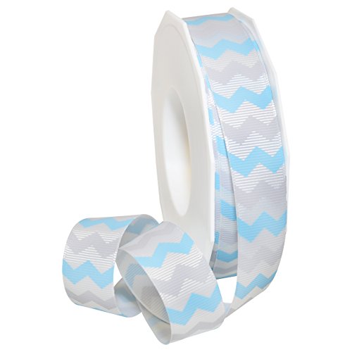 Morex Ribbon 97122/25-602 Polyester Chevron Natale Craft Supplies, 7/8" by 25 yd, Light Blue/Grey