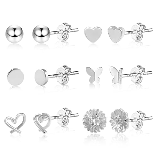 boucle d'oreille femme [6 Paires] Petites Clous d'oreilles en Argent Fin 925, Puces d'oreilles...
