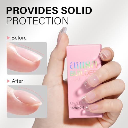 Aillsa Clear Builder Gel 7 In 1 Hard Gel Polish For Thickening Natural Nails Transparent Extension Gel Strengthener Gel Nail Polish Rhinestone Glue For Nail Art Base Coat Needed 0.51 Oz thumb #2
