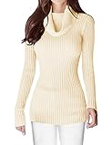 v28 Sweaters for Women Long Sleeve Soft Knitted Ribbed Cowl Neck Fitted Bodycon Sexy Pullover-M,Ivory