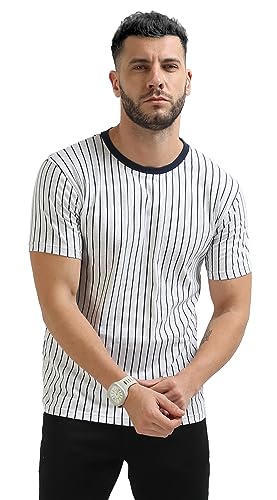 Image of fanideaz Mens Cotton Half Sleeve Striped Round Neck T Shirt