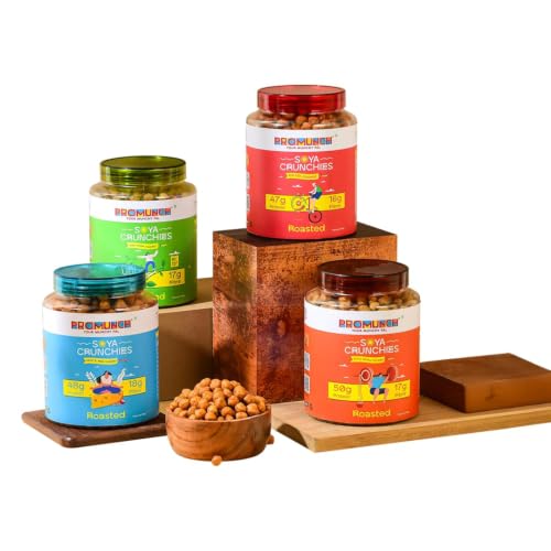 Image of PROMUNCH Roasted Soya Crunchies, Cheese & Onion Flavour 270g Jar, Gluten Free High Protein Snack, Roasted Not Fried, Plant Based Munching for Work, Travel and Post Workout