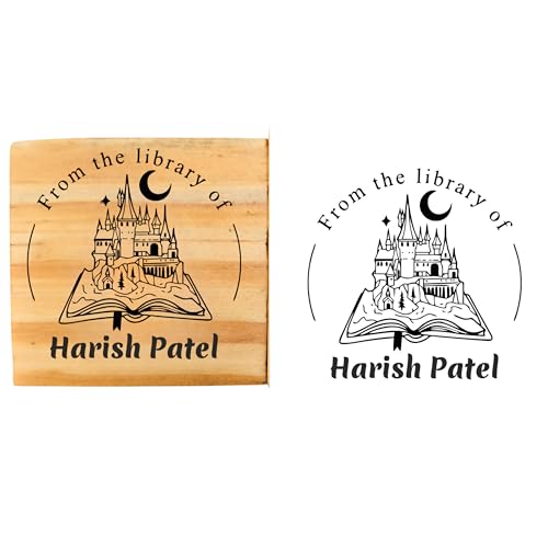 Image of Kunya Personalised Book Stamp with Your Name(3.5 cm Dia), customised for Stamping Books for Readers, Great Gift for booklovers, Kids, Teachers (Magical Castle)