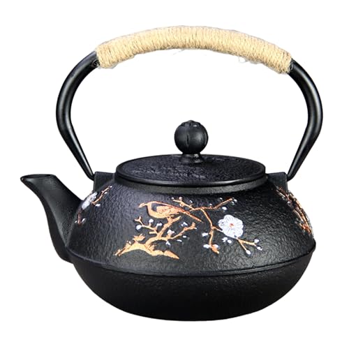 Image of Cast Iron Teapot SECHUDO Teapot for Stovetop Safe Coated with Enameled Interior,Japanese Beautiful Tea Kettle with Stainless Steel Infuser for Loose Tea (30.4oz Plum Blossoms and Bird Pattern)