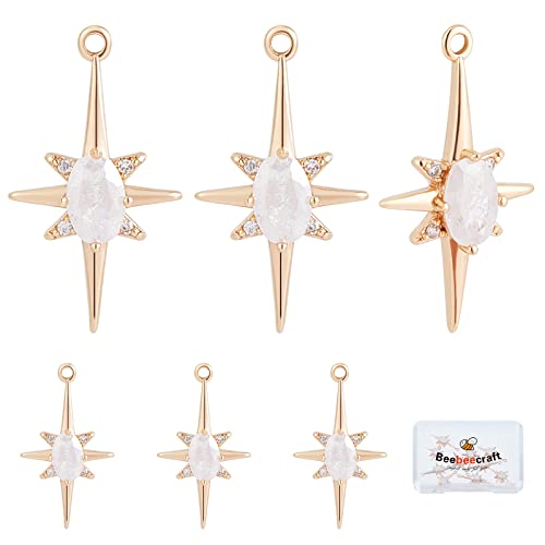 Beebeecraft 10 Stück/Box Zirkonia-Stern-Charms, 18 Karat Vergoldetes Messing, Stern-Anhänger, Schmuckherstellung, Zum Basteln von Armbändern, Halsketten, Ohrringen Cover