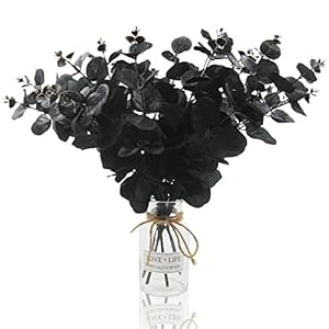 Hananona 6 pcs artificial black eucalyptus stems 14 eucalyptus leaves branches bouquet for flower arrangement diy black silk flowers for home halloween farmhouse decor black 6  urban country home decor