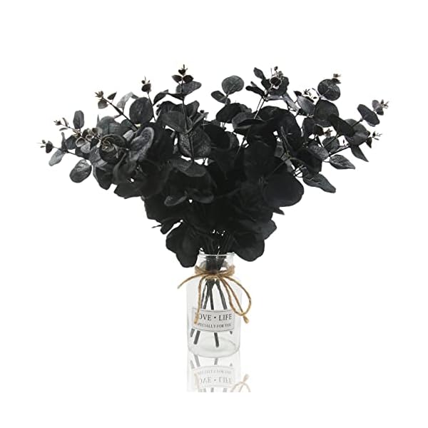 Hananona 6 pcs artificial black eucalyptus stems 14 eucalyptus leaves branches bouquet for flower arrangement diy black silk flowers for home halloween farmhouse decor black 6  urban country home decor