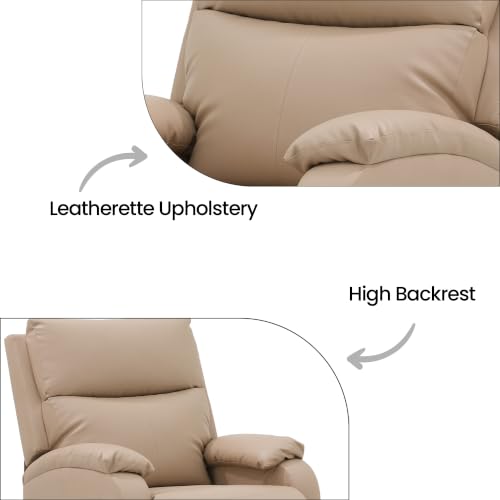 Image of Royaloak Nova Leatherette Recliner 1 Seater, Manual Recliner Chair with High Backrest, Tufted Design, Padded Armrests & Soft Cushions, Living Room Recliner Sofa, Ivory