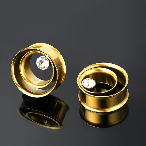 2PCS Double Tunneled Crystal Ear Plugs Tunnels Hypoallergenic 316 Stainless Steel Ear Gauges 8mm-25mm (0G-1") Body Piercing Jewelry for Women Men3