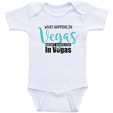 Heart Co Designs Funny Pregnancy Announcement Baby Bodysuits - What Happens In Vegas One-Piece (NB-Short Sleeve, SeaFoam Text) Cover