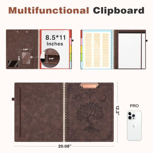 Image of Clipboard with Storage for Men Women, Leather Padfolio Portfolio Organizer 5 Folders with 10 Pockets, Spiral Clipboard Folio with Notepad for Letter Size, Elastic Closure and Pen Loop Brown
