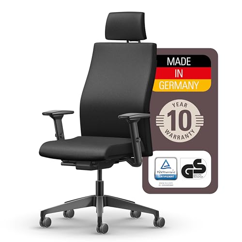 Interstuhl Edge Soft PRO Ergonomischer Bürostuhl mit Kopfstütze – Nachhaltig, Made in Germany, 10 J. Garantie, Synchronmechanik & 4D-Armlehnen, Nackenstütze, TÜV geprüft, Schwarz
