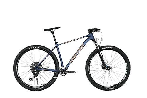Image of United Clovis 6.2 29T Adult Mountain Bike with 1x12 Shimano Deore Drivetrain, SR Suntour XCR 32 Boost Suspension Fork, Shimano MT201 Hydraulic Disc Brakes (Blue Gold)