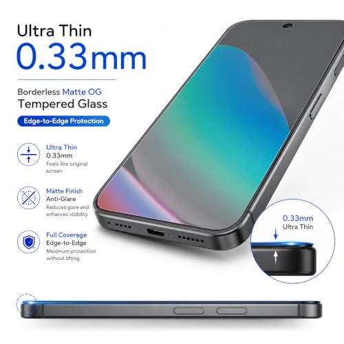 Image of FIRST MART Borderless Matte Tempered Glass for Google Pixel 10 & Pixel 10 Pro, 2 Pack | Anti-Glare, Anti-Fingerprint, Full Adhesive, Smooth Touch, Case-Friendly