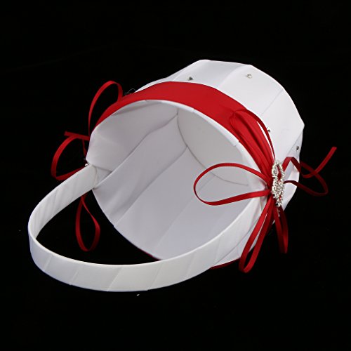 2Pcs Wedding Flower Girl Baskets,White Satin Flower Storage Basket With Double Heart Rhinestone Craft For Engagement Ceremony Party Decor (Royal Blue) #TOP3