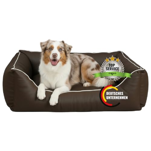 CopcoPet Hundebett kleine Hunde – Waschbares Hundekissen 【Wendebett】 Hundekorb aus Kunstleder - Formstabiles Hundesofa - Hundekörbchen mit erhöhten Rand, Dog Bed Dunkelbraun 70 x 55 cm