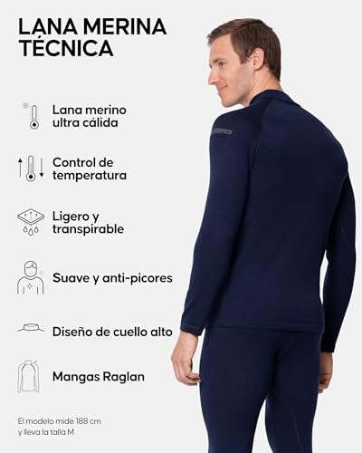 DANISH ENDURANCE Camiseta Térmica de Lana Merino para el Frío Extremo para Hombre, Azul Marino Oscuro, M