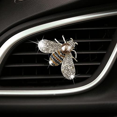 Bling Bee Car Air Fresheners Vent Clips Pearl Diamond Bee Air Freshener Vent Clip Cute Car Interior Decoration Sparkly Bling Car Accessories For Women (1 Pcs) #TOP2