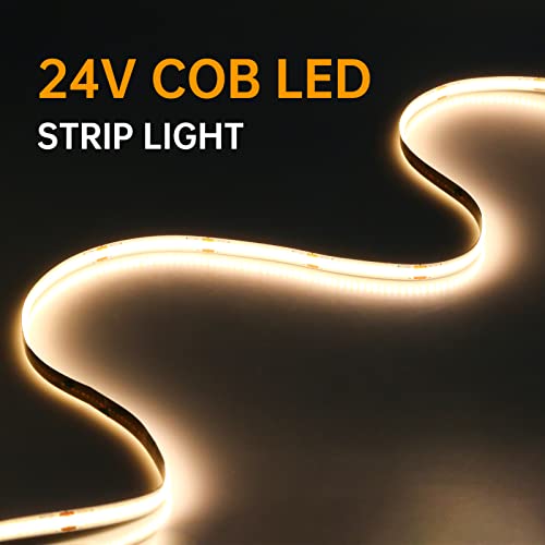 Visdoll Cob Led Strip Lights 16.4 Ft/5M Natural White 4000K, Dc24V Cri90+ Super Bright Flexible Led Tape Light 320Leds/M For Bedroom Kitchen Home Indoor Decor,Stage,Diy Lighting(Adapter Not Included) #TOP2