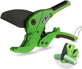 Pipe Cutter,Pro Ratchet Pipe Cutter with Ergonomic Anti-Slip Handle for Cutting Plastic PVC PEX PPR Hoses etc, 0 to 42MM Cut Range SK5 Blade Safe Buckle