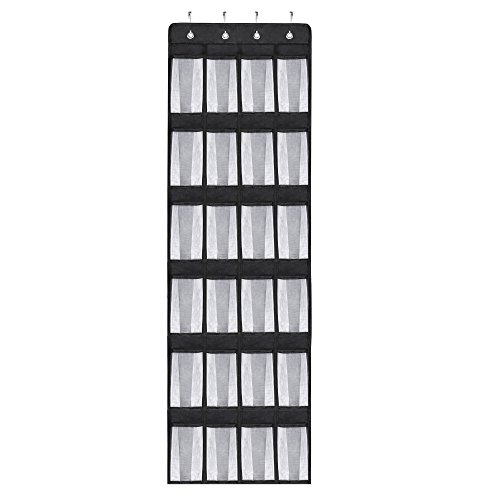 HomeDoor 1 Heavy Duty 24 Hanging Large Mesh Pockets Shoe Organizers with 4 Steel Over The Door Hooks, Black