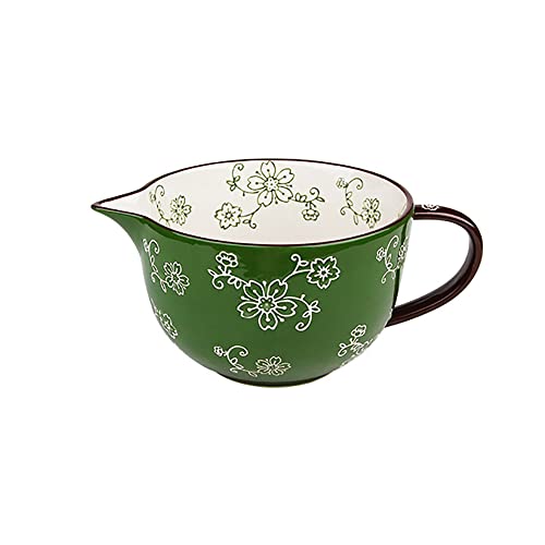 Gaolinci Cherry Blossom Pattern Kitchen Ceramic Mixing Bowl, 0.5 Quart Large Bowl, with Pouring Spout and Handle