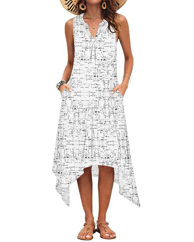 Image of AUSELILY Summer Dresses for Women 2026 Casual Sleeveless Sundress Asymmetrical Hem Tank Midi Dress with Pockets