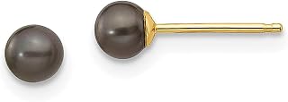 Brincos de ouro amarelo 14 k 4 mm preto redondo cultivado em água doce pérola pino botão de bola joias finas para mulheres presentes para ela, Pérola, Pérola