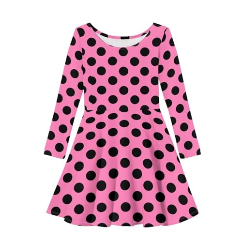 PinUp Angel Cute Girls Long Sleeve Dresses Polka Dot Leopard Patterned Girls A-line Dress for Winter Fall Xmas Gifts