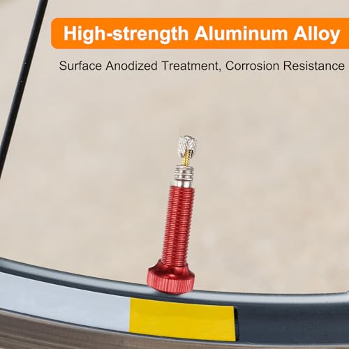 HARFINGTON 2pcs Tubeless Valve Stems 60mm Aluminum Alloy Tubeless Valve Removal Caps con 4 Agujeros Súper Ligeros Sin Fugas Duraderos Compatible con la Mayoría de Llantas Tubeless para Bicicleta, Rojo miniatura 6