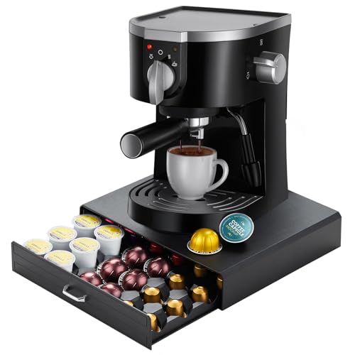 FICARTS K Cup Holder Drawer 30 Pods Capacity, One Drawer Design for Nespresso/Keurig/Vertuo Pod Holder, Black