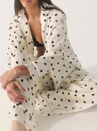 Image of Women Floral Satin Pajamas Long Sleeve Button Shirt Silk Wide Leg Pants Set