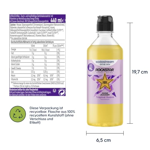 Sodastream drink mix Rockstar Energy Tropical Guava ohne Zucker – zuckerfreier Sirup für gesprudeltes & stilles Wasser, 4er Pack (4 x 440 ml), ergibt bis zu 9L Fertiggetränk 5