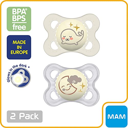 Image of MAM Original Day & Night Baby Pacifier, Nipple Shape Helps Promote Healthy Oral Development, Glows in The Dark, 0-6 Months, Unisex Baby. 2 Count
