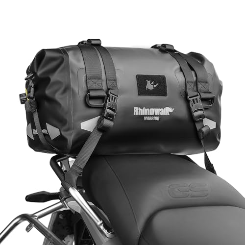 Rhinowalk Bolsa trasera para moto, bolsa seca tipo duffel impermeable para equipaje de viaje en moto con gran espacio de almacenamiento para camping, navegación, bicicleta, 20L-Negro