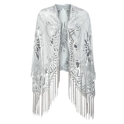 Fringed Shoulder Wrap With Sequins Stylish Party Shawl Glitters Scarf For Theme Event Weddings And Stage Performances