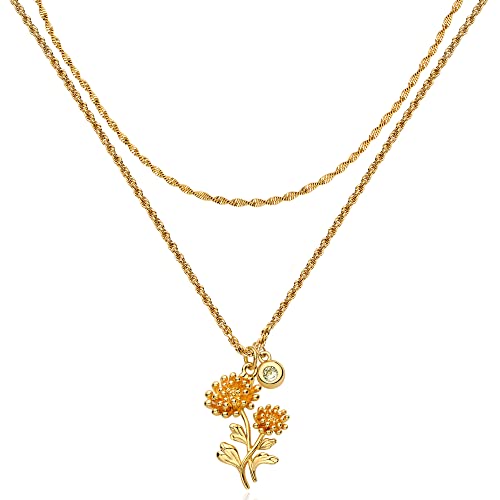 MTMY Birth Flower Necklaces for Women 18K Gold Plated Dainty Laye...
